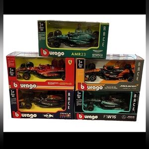 Burago 5 CAR LOT OF F1. McLAREN, MERCEDES, FERRARI, RED BULL,ARAMCO 1/43 SCALE